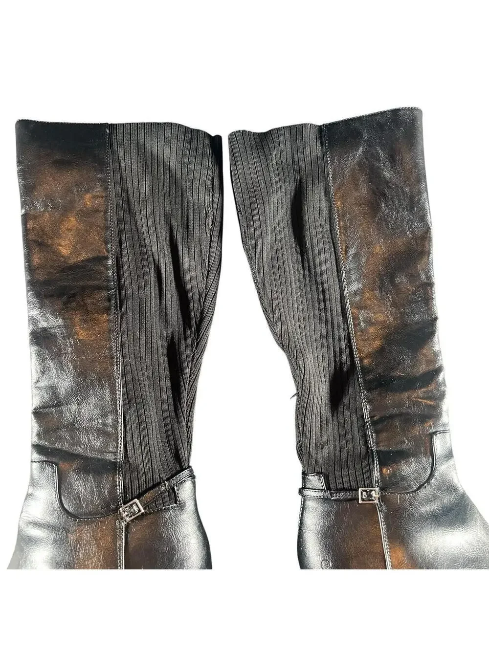 Life Stride Black Knee High Stretch Panel Buckle Boots